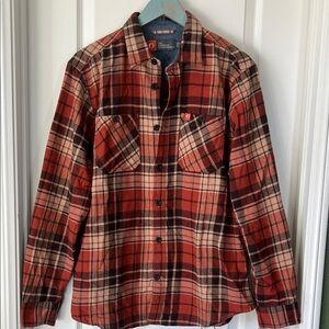 Orange and Black Plaid Button-Up Shirt